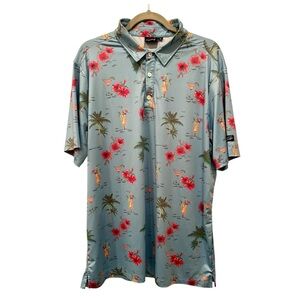 Sunday Swagger Floral Print Polo Golf Shirt Palm Trees Cocktails Vacay Resort XL